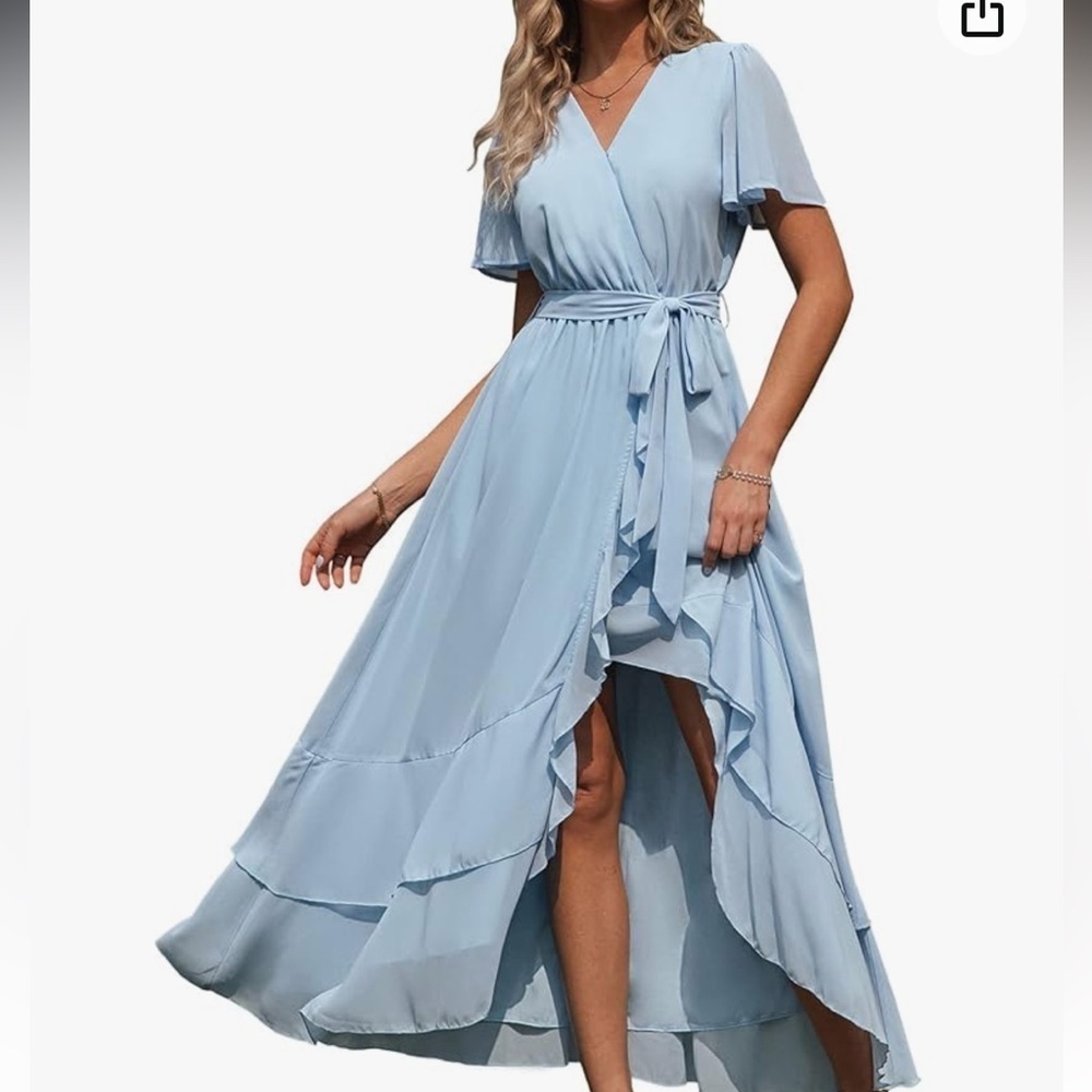 Simplee Ruffle Trim Belted Wrap Hem Dress new